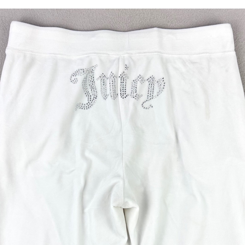 Juicy Couture Velour Jogger Track Pants Womens M White Spell Out Retro Y2K